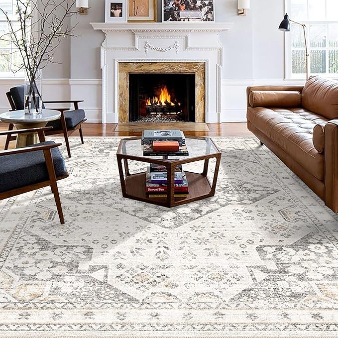 Washable Area Rugs 5x7, Non Slip Low Pile Area Rug for Living Room, Dining Room, Bedroom