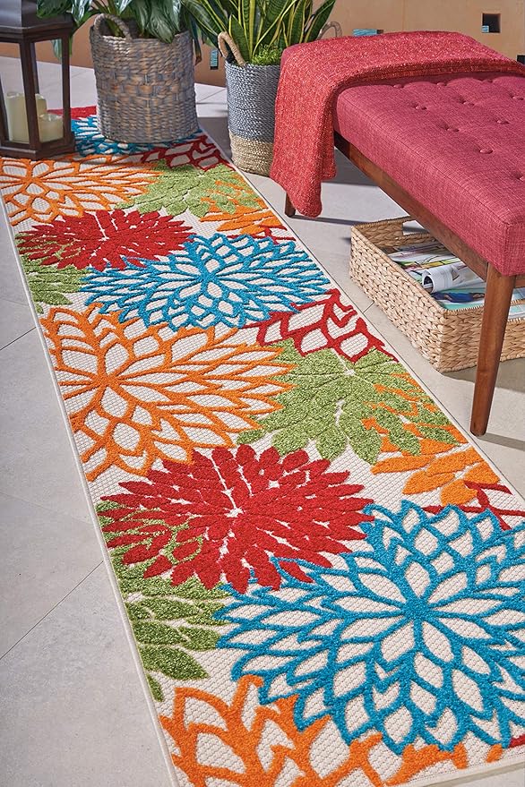 Nourison Aloha Indoor/Outdoor Floral Green Multicolor 2'3"X12' Area Rug Runner (2'x12')
