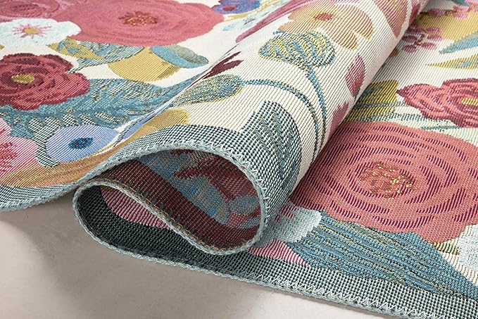Loloi Rifle Paper Co. Perennial Collection Garden Party PRN-04 Rose/Multi 7'-10" x 11'-2" Indoor/Outdoor Area Rug