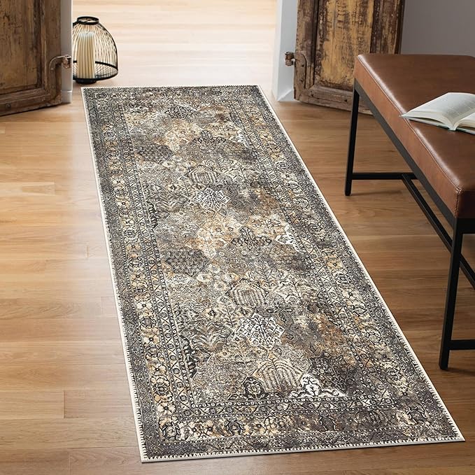 Keen Home Design Machine Washable Area Rugs with Non-Slip Backing, Ideal for Hallway, Living Room, Bedroom, Kitchen and Laundry Room, Vintage Moroccan and Low Pile Rug - (2'6'' x 12'), 304102