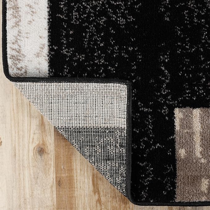 Superior Indoor Area Rug, Jute Backing, Plush Modern Rugs for Entryway, Kitchen Floors, Office Floor Cover, Color Block Rugs, Rockwood Collection, 3' x 5', Ivory/Beige