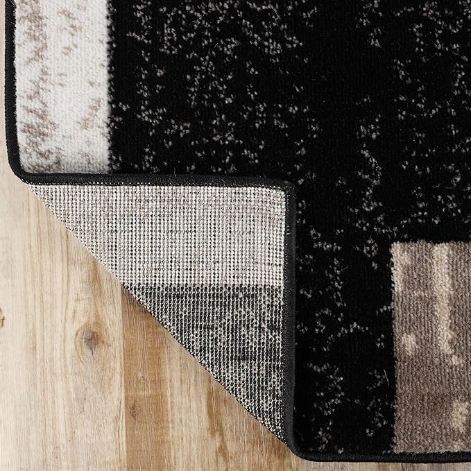 Superior Indoor Runner Rug, Jute Backing, Plush Modern Rugs for Entryway, Kitchen Floors, Office Floor Cover, Color Block Rugs, Rockwood Collection, 2' 7" x 10', Ivory/Beige