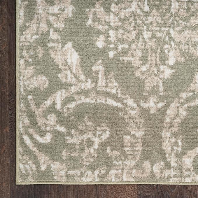 Nourison Jubilant Damask Olive 2' x 4' Area -Rug, Easy -Cleaning, Non Shedding, Bed Room, Living Room, Dining Room, Kitchen (2x4)" }