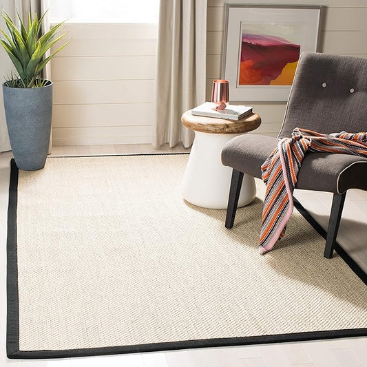 SAFAVIEH Natural Fiber Collection 4' x 6' Marble / Black NF143A Border Sisal Area Rug