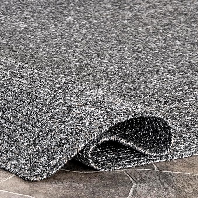 nuLOOM HJFV 12' x 18' Solid Hand Braided Indoor/Outdoor Area Rug, Pet-Friendly, High Traffic, Weather Resistant, for Patio, Balcony, Bedroom, Living, Dining Room, Wynn Charcoal