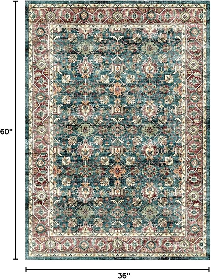 Vintage Area Rug, Washable Rugs 3x5 for Bedroom, Small Distressed Rug Rug for Kitchen Entryway Bathroom Living Room Office Carpet