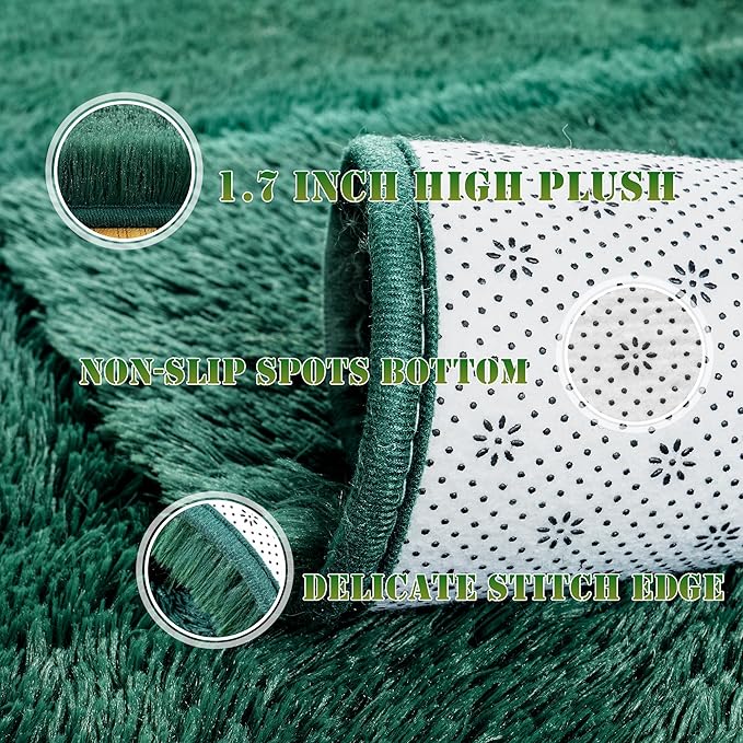 Ultra Fluffy Rug for Living Room Bedroom, 5x7 Fuzzy Large Area Rug for Living Room, Plush Soft Shag Carpet for Girl Boy Kids, Non Slip Rug Modern Indoor Home Decor Aesthetic, Dark Green