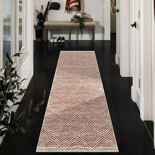 vivorug Washable Rug, Ultra Soft Runner Rug 2x8, Non Slip Floor Carpet, Runners for Hallway Living Room Indoor, Moroccan Western Style (Brown, 2'x8')