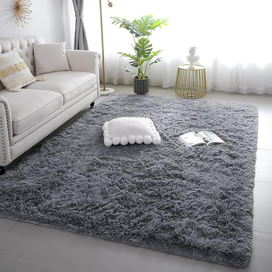 6x9 Grey Fluffy Shag Rug for Bedroom Soft Plush Fuzzy Washable Carpet for Living Room, Modern Comfy Shaggy Non Slip Floor Large Area Rugs for Kids Baby Nursery College Dorm Room, Gray