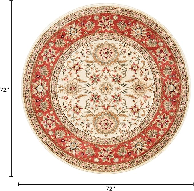 SAFAVIEH Lyndhurst Collection 6' Round Ivory / Rust LNH212R Traditional Oriental Non-Shedding Dining Room Entryway Foyer Living Room Bedroom Area Rug