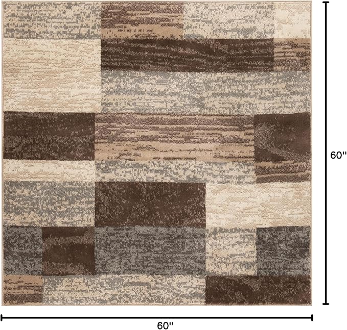 SUPERIOR Indoor Area Rug, Jute Backed, Modern Geometric Patchwork Floor Decor for Bedroom, Office, Living Room, Entryway, Hardwood Floors, Rockwood Collection, 5' x 5' Square, Slate