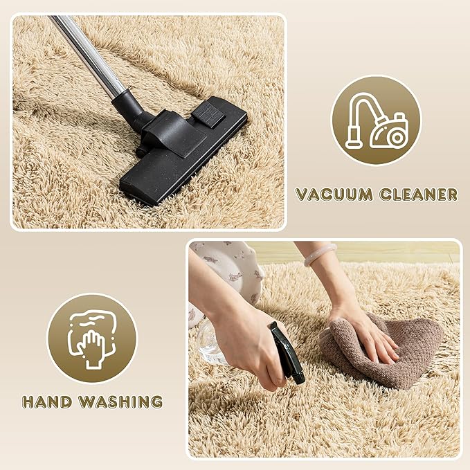 Ultra Fluffy Area Rugs for Living Room Bedroom, 6x9 Fuzzy Large Living Room Rugs, Thick Shag Rug for Dorm, Soft Non Slip Kids Girls Boys Rug for Home Decor Aesthetic, Camel