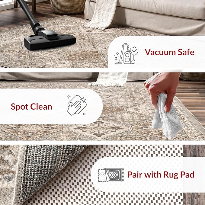 nuLOOM 10x14 Becca Traditional Tiled Area Rug, Taupe, Faded Transitional Design, Stain Resistant, For Bedroom, Dining Room, Living Room, Hallway, Office, Kitchen, Entryway