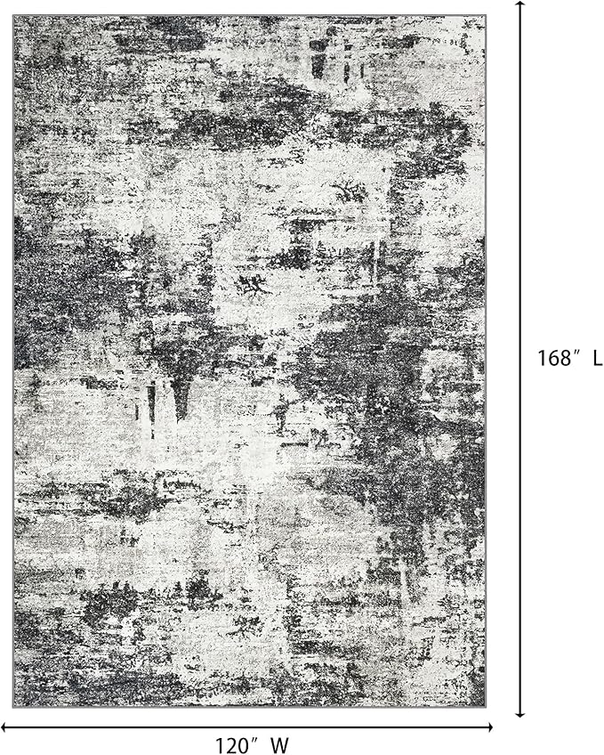 10x14 Area Rugs Living Room Rugs: Large Washable Rug with Anti-Slip Backing Non-Shedding Stain-Resistant Soft Abstract Carpet for Bedroom Dining Room Nursery Home Office-Black/Gray