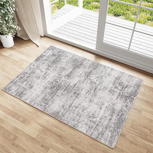 2x3 Small Rug Washable Area Rug Grey Entryway Rugs Entrance Door Mat Abstract Low Pile Carpet for Kitchen Bedroom Office Non Slip