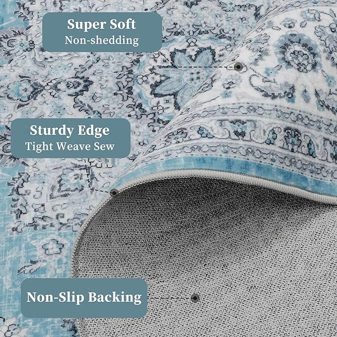 8x10 Rug, Washable Neutral Boho Modern Vintage Non Slip Floral Area Rugs, Low Pile Soft Rugs, Area Rugs, Slip Resistance Carpet, Pet-Friendly Carpet, Durable Rug for Living Room, Bedroom