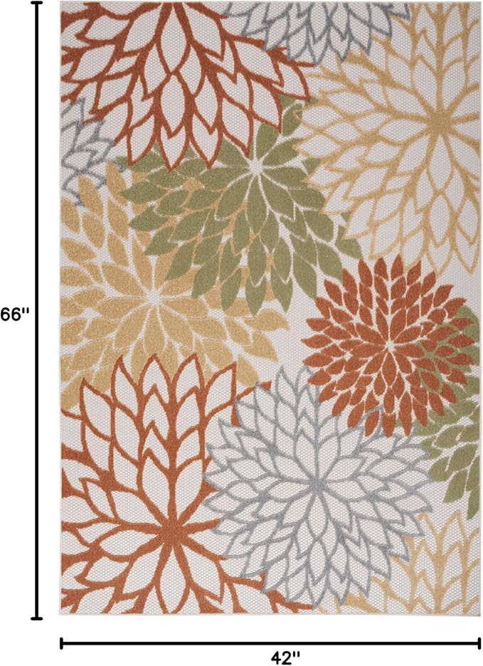 Nourison Aloha Indoor-Outdoor Ivory Multicolor 3'6" x 5'6" Area Rug, Easy Cleaning, Non Shedding, Bed Room, Living Room, Dining Room, Backyard, Deck, Patio (4x6)