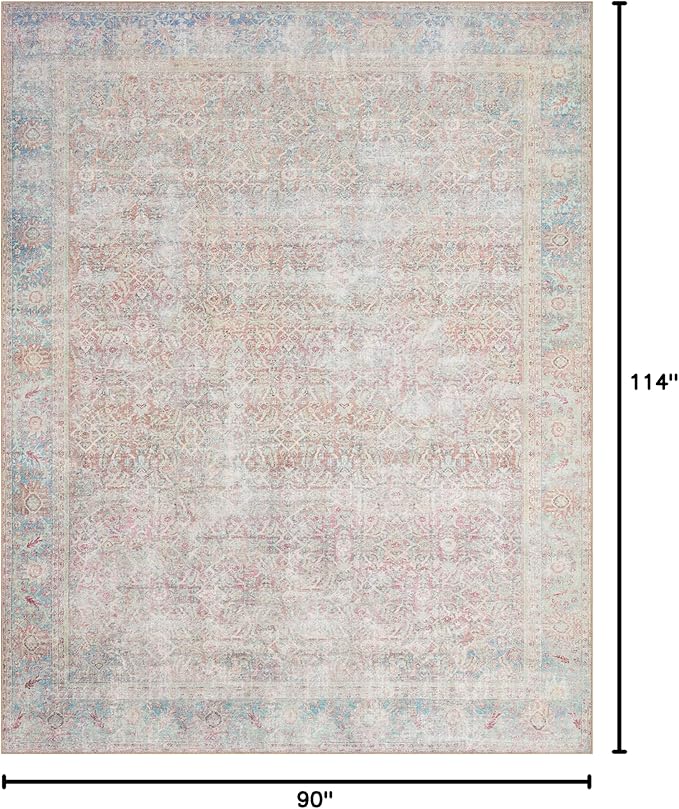 Loloi II Wynter Collection WYN-04 Red/Teal 7'-6" x 9'-6", .13" Thick, Area Rug, Soft, Durable, Printed, Vintage Inspired, Low Pile, Non-Shedding, Easy Clean, Living Room Rug