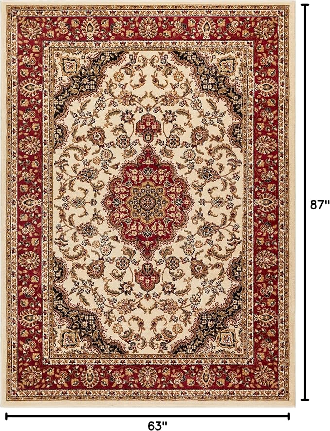 Well Woven Barclay Collection Medallion Kashan Ivory 5x7 Area Rug - for Living Room, Bedroom, and Dining Room