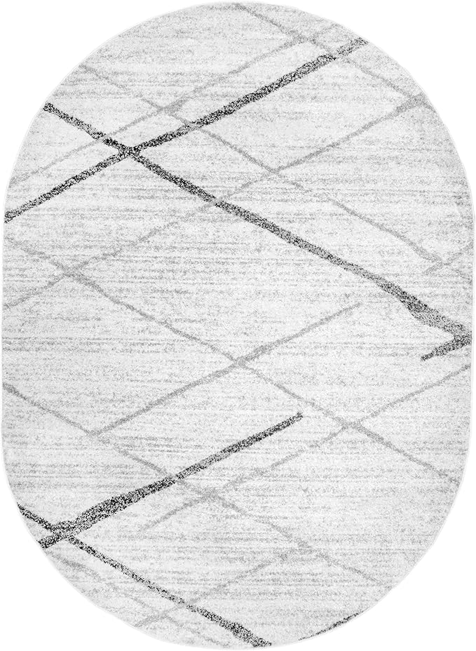 nuLOOM Oval 3x5 Thigpen Contemporary Area Rug, Grey, Abstract Lines, Non-Slip Backing, Stain Resistant, For Bedroom, Dining Room, Living Room, Hallway, Office, Kitchen, Entryway