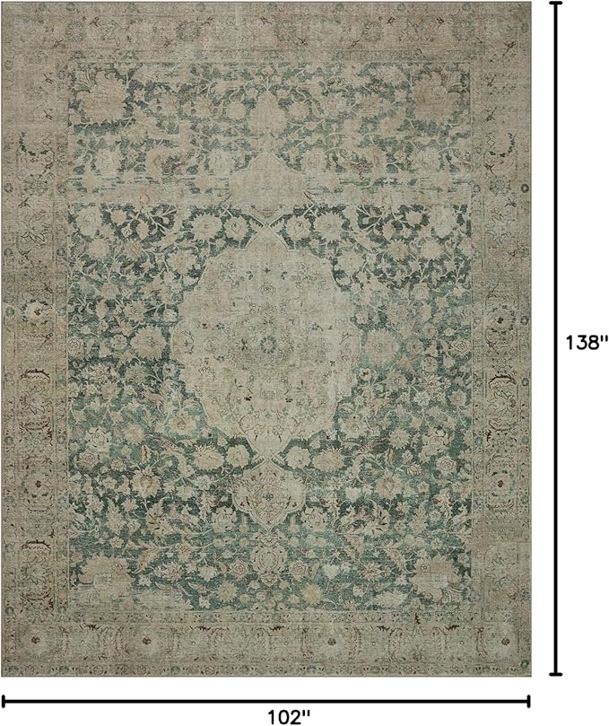 Loloi Magnolia Home by Joanna Gaines Sinclair Collection SIN-05 Jade/Sand 8'-6" x 11'-6", .25" Pile Height, Machine Washable, Area Rug