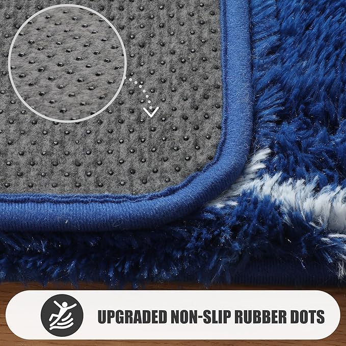 ONASAR Large 8x10 Area Rugs for Living Room, Fluffy Geometric Navy and White Rug for Boys Bedroom Home Decor Aesthetic, Soft Shaggy Plush Floor Carpet for Girls Teen Nursery Playroom Office Dorm