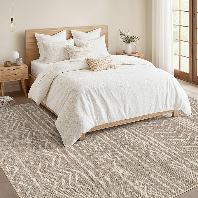 10x12 Area Rug Living Room: Washable Boho Large Neutral Modern Soft Farmhouse Rugs Stain Resistant Indoor Floor Non Slip Accent Carpet for Bedroom Nursery Kids Playroom Office Dining Room- Dark Brown