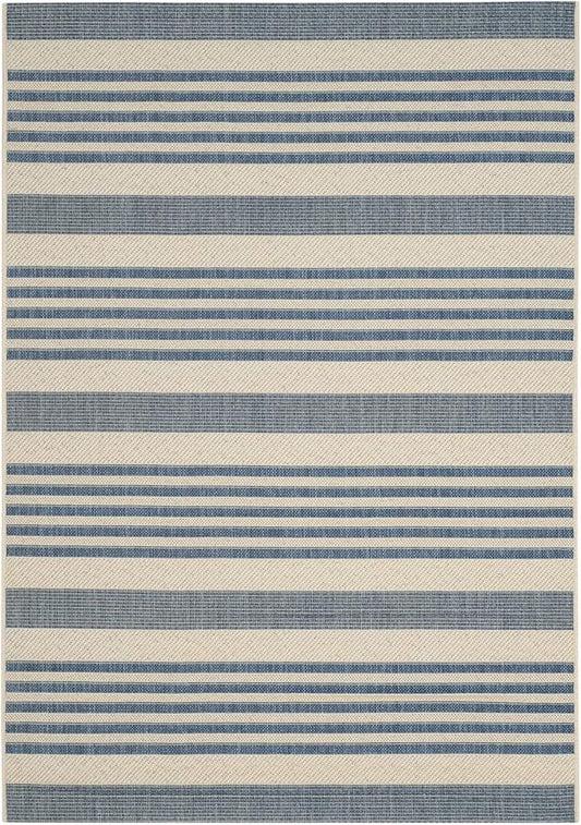 SAFAVIEH Courtyard Collection 4' x 5'7" Beige/Blue CY6062 Stripe Indoor/ Outdoor Waterproof Easy Cleaning Patio Backyard Area Rug