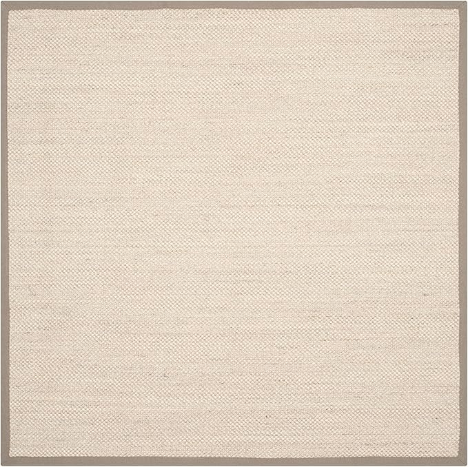 Safavieh Natural Fiber Collection Area Rug - 7' Square, Marble/Khaki, Geometric Design, Ideal for High Traffic Areas in Living Room, Bedroom, Dining (NF143E)