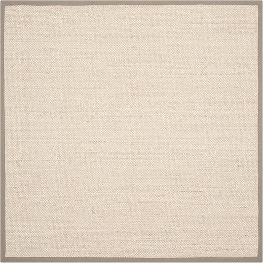 Safavieh Natural Fiber Collection Area Rug - 7' Square, Marble/Khaki, Geometric Design, Ideal for High Traffic Areas in Living Room, Bedroom, Dining (NF143E)