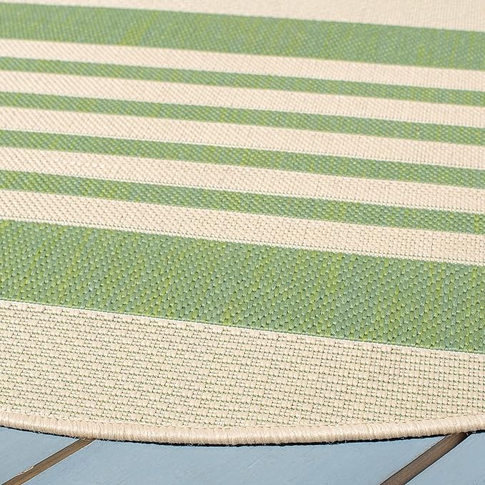 SAFAVIEH Courtyard Collection 6'7" Round Green/Beige CY6062 Stripe Indoor/ Outdoor-Waterproof Easy-Cleaning Patio Backyard Mudroom Area-Rug
