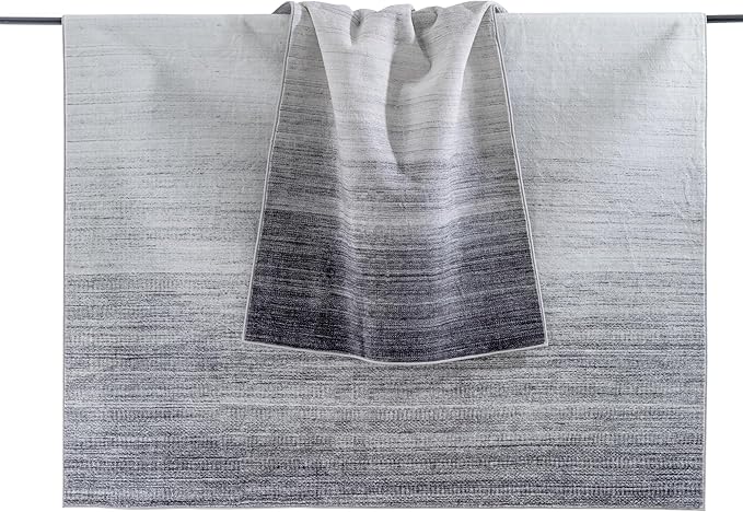 Carvapet Rugs for Living Room, Ombre Grey Low Pile Large Carpet with Rubber Backing, Foldable, Non Slip Machine Washable (9 x 6 Feet Rectangular, Grey Area Rug)