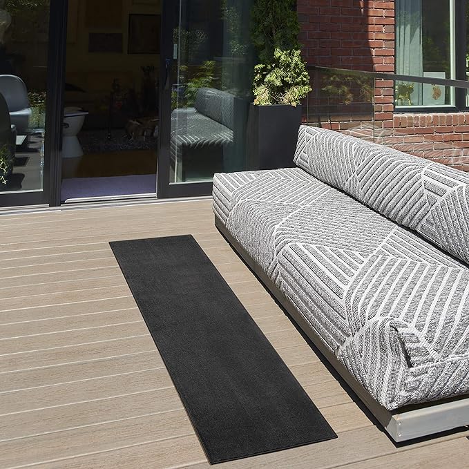 Nourison Essentials Indoor/Outdoor Black 2' x 6' Area Rug, Easy Cleaning, Non Shedding, Bed Room, Living Room, Dining Room, Backyard, Deck, Patio (2x6)