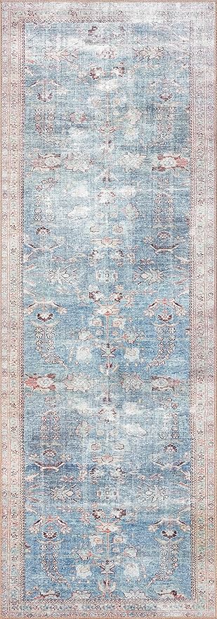Loloi II Wynter Collection WYN-06 Teal/Multi 2'-6" x 7'-6", .13" Thick, Runner Rug, Soft, Durable, Printed, Vintage Inspired, Low Pile, Non-Shedding, Easy Clean, Living Room Rug