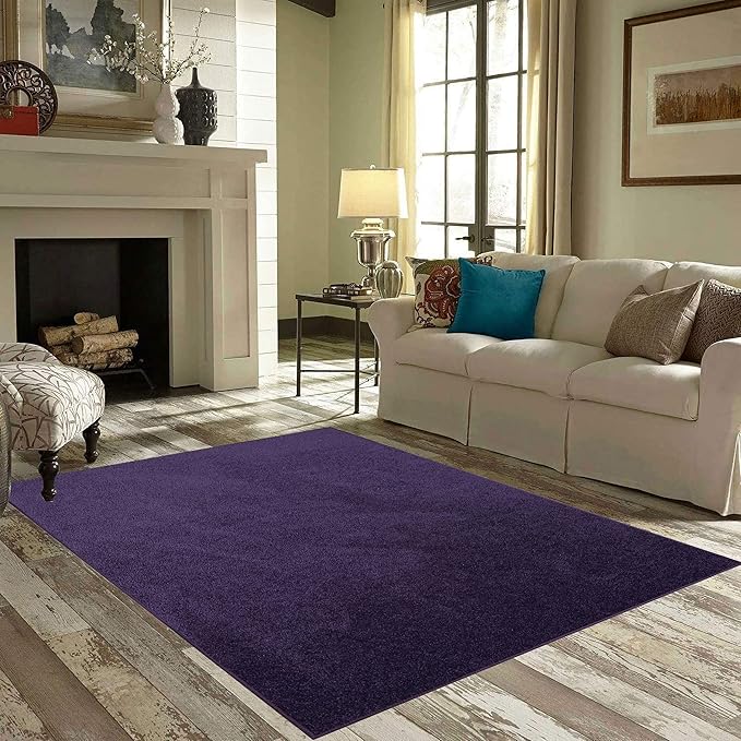 Solid Color Area Rugs Purple - 4' Pentagon, Indoor, Stain & Fade Resistant, Perfect for Living Room, Bedroom, Dining Room, Entryway, Doorway, Pet & Kids Friendly Rug, Wedding, Made in USA