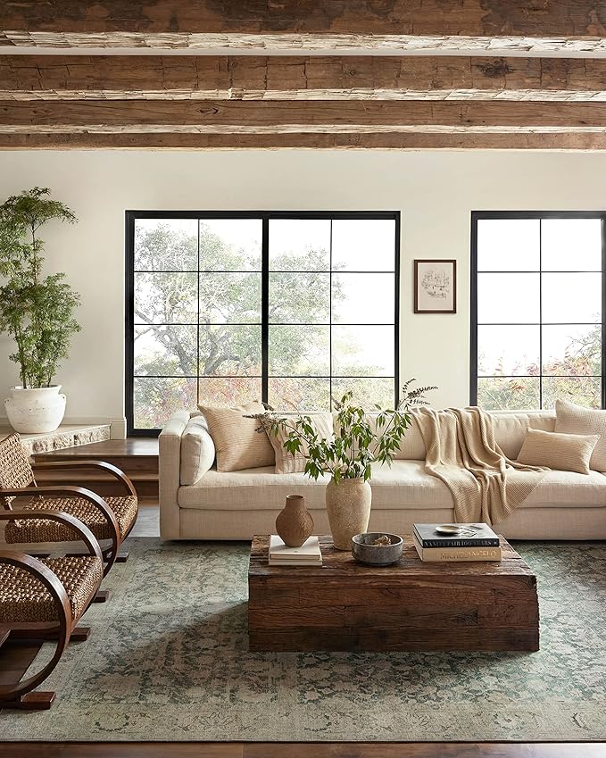 Loloi Magnolia Home by Joanna Gaines Sinclair Collection SIN-05 Jade/Sand 2'-3" x 7'-6", .25" Pile Height, Machine Washable, Runner Rug