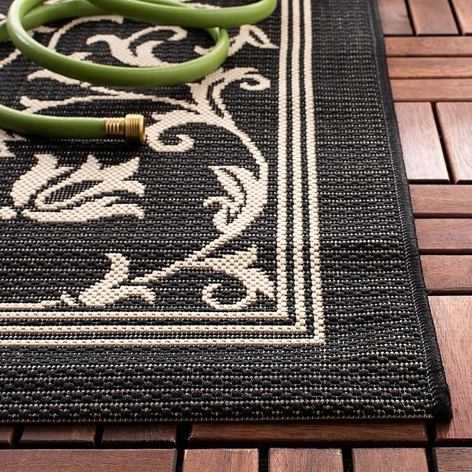 SAFAVIEH Courtyard Collection Runner Rug - 2'3" x 22', Black & Sand, Scroll Design, Non-Shedding & Easy Care, Indoor/Outdoor & Washable-Ideal for Patio, Backyard, Mudroom (CY2098-3908)