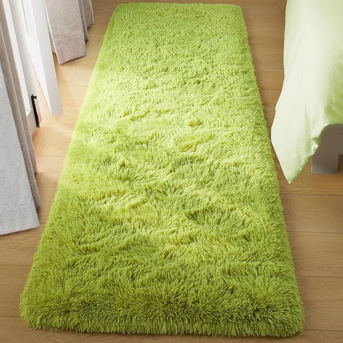 Tepook Soft Runner Rugs for Bedroom 2x6 ft with Rubber Backing, Green Fluffy Rugs for Living Room, Shag Bedside Rug Fuzzy Plush Carpet for Room, Area Rug for Dorm Nursery Hallway Indoor Home Decor