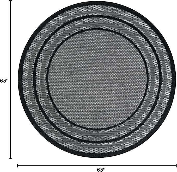 Unique Loom Outdoor Border Collection Area Rug - Multi Border (5' 3" Round Gray/Black)