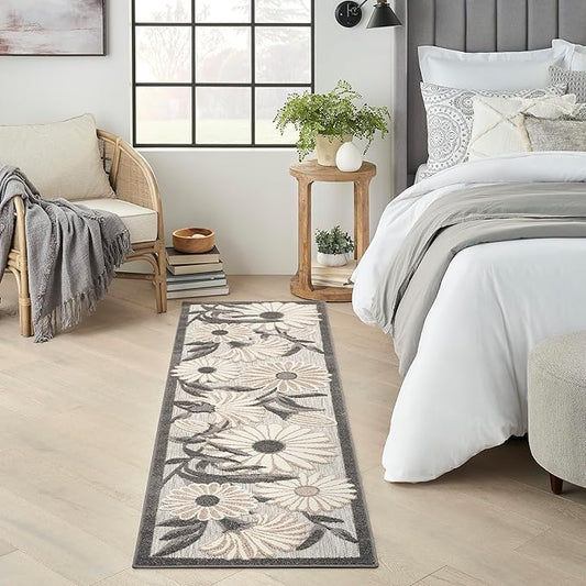 Nourison Aloha Outdoor Beige 2'3" x 12' Area Rug, Easy Cleaning, Non Shedding, Bed Room, Living Room, Dining Room, Deck, Backyard, Patio (2x12)