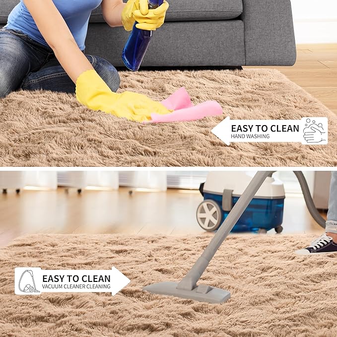 Tepook Super Soft Fluffy Rugs for Bedroom, Shag 5x8 Area Rugs for Living Room, Modern Shaggy Rug Fuzzy Carpets for Kids, Plush Indoor Nursery Home Decor Rug with Non-Slip Bottom, Beige