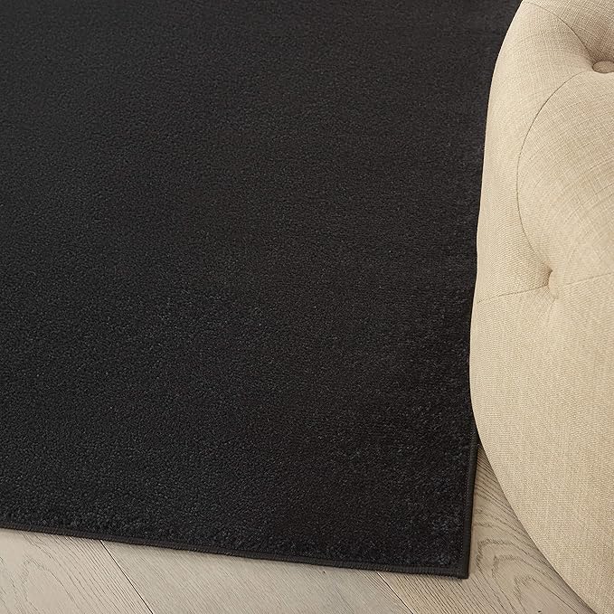 Nourison Essentials Indoor/Outdoor Black 5' x Square Area Rug, Easy Cleaning, Non Shedding, Bed Room, Living Room, Dining Room, Backyard, Deck, Patio (5 Square)