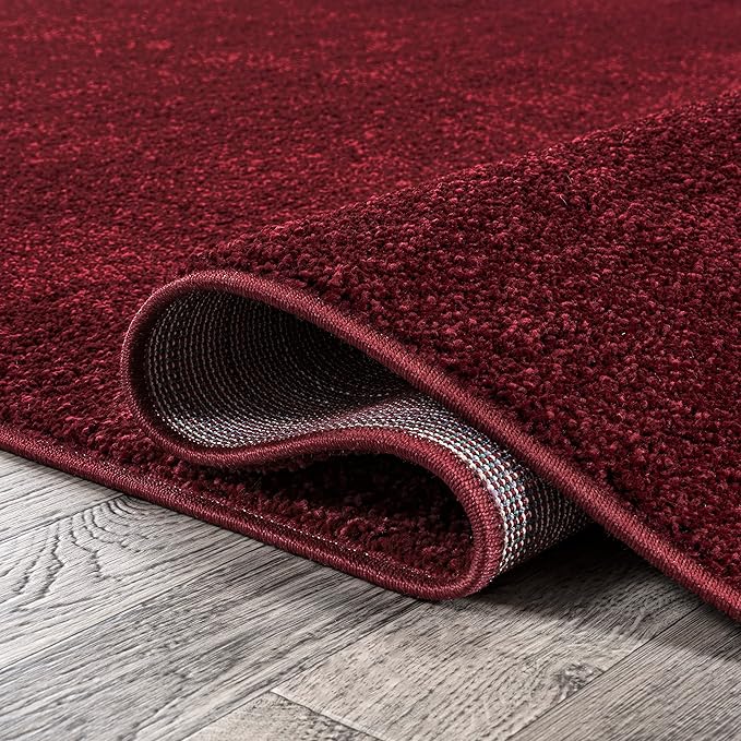JONATHAN Y SEU100Q-210 Haze Solid Low-Pile Indoor Runner-Rug, Coastal, Bohemian, Minimalist Easy-Washing,Bedroom,Kitchen,Living Room,Non Shedding, Dark Red, 2 X 10