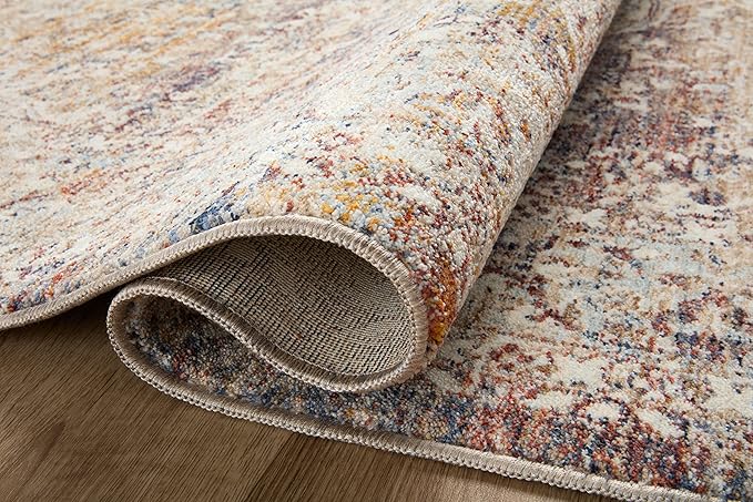 Loloi Sorrento Collection 7'-10" x 7'-10" Round Accent Rug in Natural/Multi - Vintage Inspired Patterned Area Rug, Unique Area Rug for Living Room, Bedroom, Dining Area