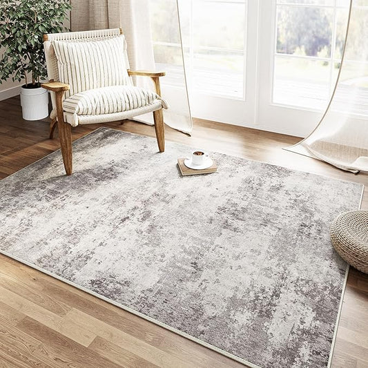 4x6 Washable Rug Grey Entryway Rugs Hallway Area Rug Abstract Non Slip Low Pile Carpet for Bedroom Living Room Office Kitchen Laundry Room