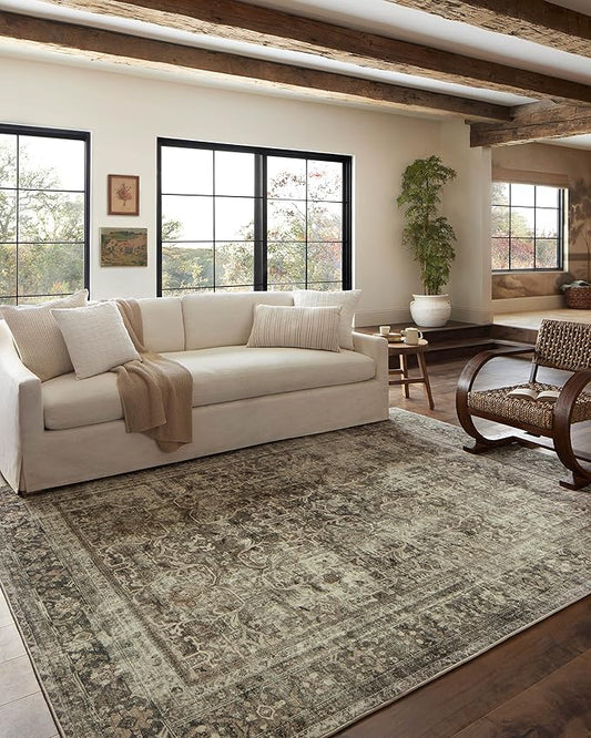 Loloi Magnolia Home by Joanna Gaines Sinclair Collection SIN-01 Pebble/Taupe 3'-6" x 5'-6", .25" Pile Height, Machine Washable, Accent Rug