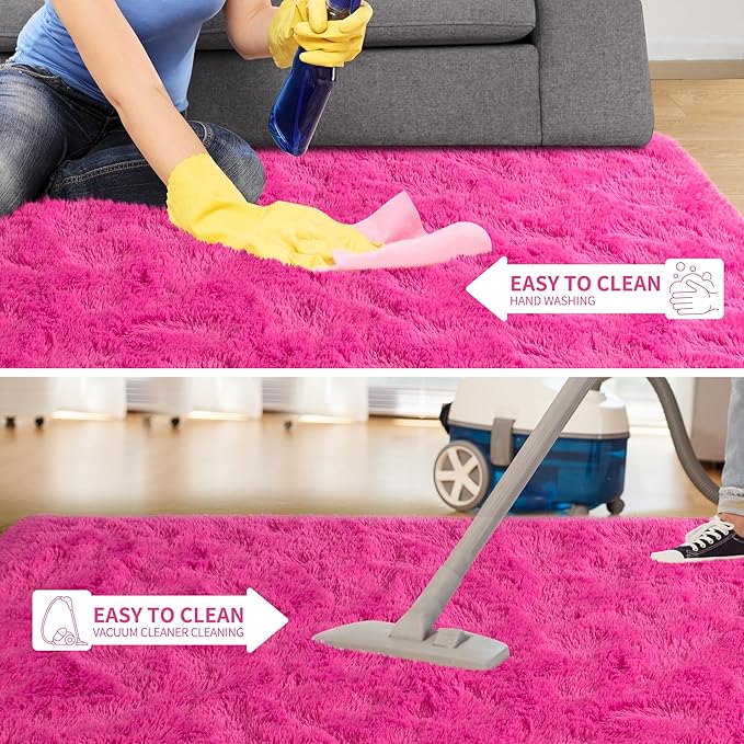 Tepook Soft Runner Rugs for Bedroom 2x6 ft with Rubber Backing, Hot Pink Fluffy Rugs for Living Room, Shag Bedside Rug Fuzzy Plush Carpet for Room, Area Rug for Dorm Nursery Hallway Indoor Home Decor