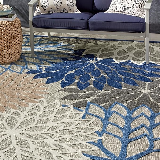 Nourison Aloha 9'6" x 13' Fabric Indoor/Outdoor Rug in Blue/Multi-Color