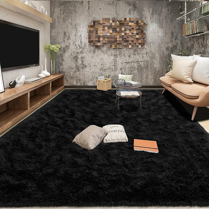 Tepook Super Soft Fluffy Rugs for Bedroom, Shag 5x7 Area Rugs for Living Room, Modern Shaggy Rug Fuzzy Carpets for Kids, Plush Indoor Nursery Home Decor Rug with Non-Slip Bottom, Black