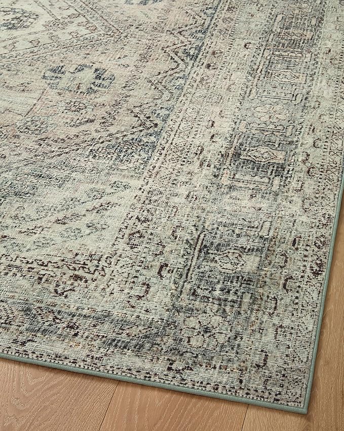 Loloi Magnolia Home by Joanna Gaines Sinclair Collection SIN-04 Natural/Sage 3'-6" x 5'-6", .25" Pile Height, Machine Washable, Accent Rug